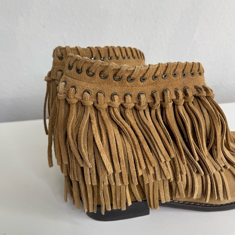 Zara Suede Finge Boho Wedge Ankle Boots 9 - Picture 5 of 9
